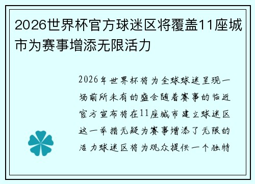 2026世界杯官方球迷区将覆盖11座城市为赛事增添无限活力 2026世界杯官方球迷区将覆盖11座城市为赛事增添无限活力