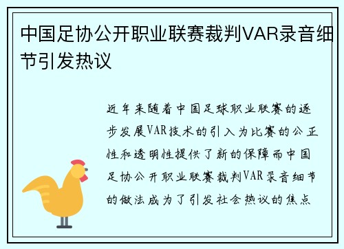 中国足协公开职业联赛裁判VAR录音细节引发热议